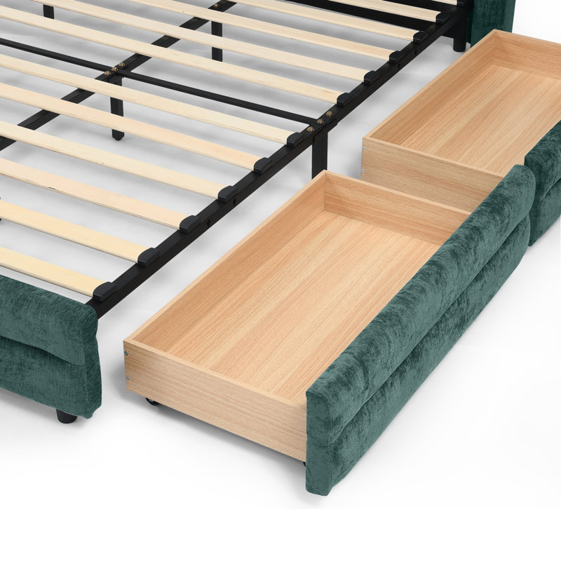 Chenille Upholstered Bed Frame With Storage, Comfortable Headboard And Solid Construction For Elegant Bedrooms, Beige, King
