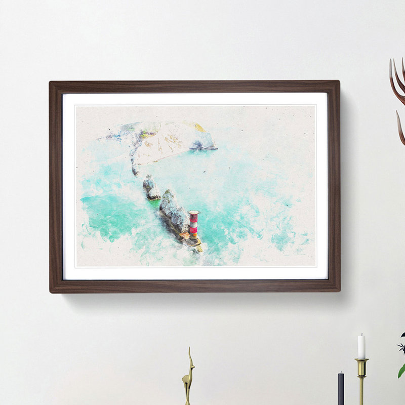 The Needles Isle of Wight - Picture Frame Painting Print on MDF, Walnut Framed, 62cm H x 87cm W x 2cm D