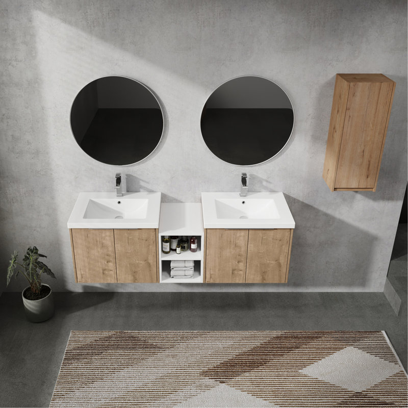 Meuble-lavabo mural 60 po avec lavabo et armoire latérale 60 po, portes à fermeture douce, armoire combinée (KD-Packing), 59"