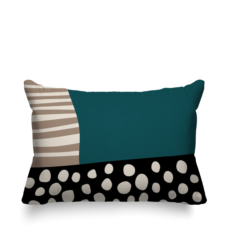 Oreiller rectangulaire réversible intérieur / extérieur Ekon, Émeraude / noir / blanc cassé, H 14 po x l 20 po