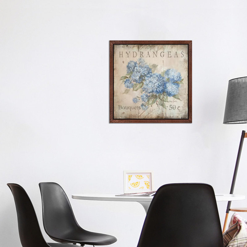 Hydrangeas Bouquets (50 Cents) by Debi Coules - Wrapped Canvas Painting, Brown Framed, 45.72 cm H x 45.72 cm W