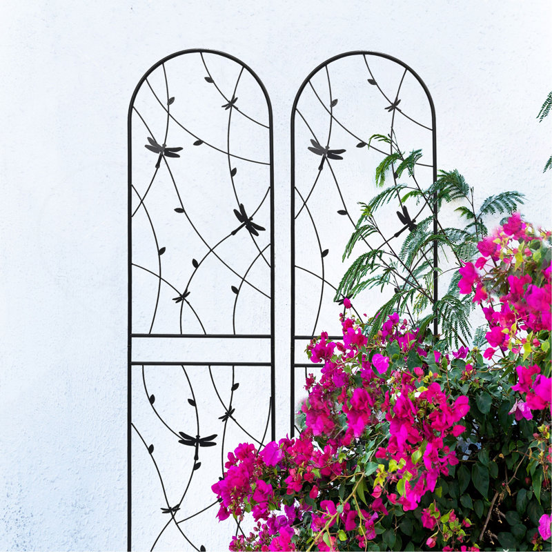 Ensemble de 4 treillis de jardin en métal 86,7 "x 19,7" antirouille pour plantes grimpantes déco libellule