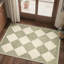 Tapis beige / taupe à motif géométrique à carreaux Aura, lavable à la machine, avec envers antidérapant-979863577-988420825