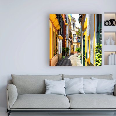 Reproduction d’art sur toile tendue fabriquée en Espagne 3 rue jaune à Séville par Philippe Hugonnard