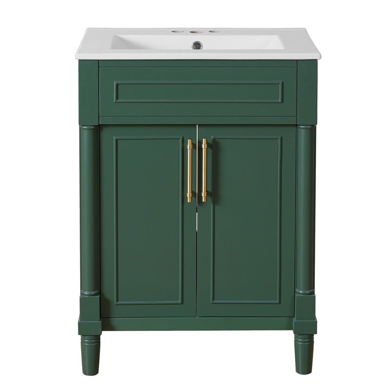 Meuble-lavabo 24 po avec lavabo intégré en céramique, meuble-lavabo à 2 portes et meuble-lavabo simple pour petite et moyenne salle de bain