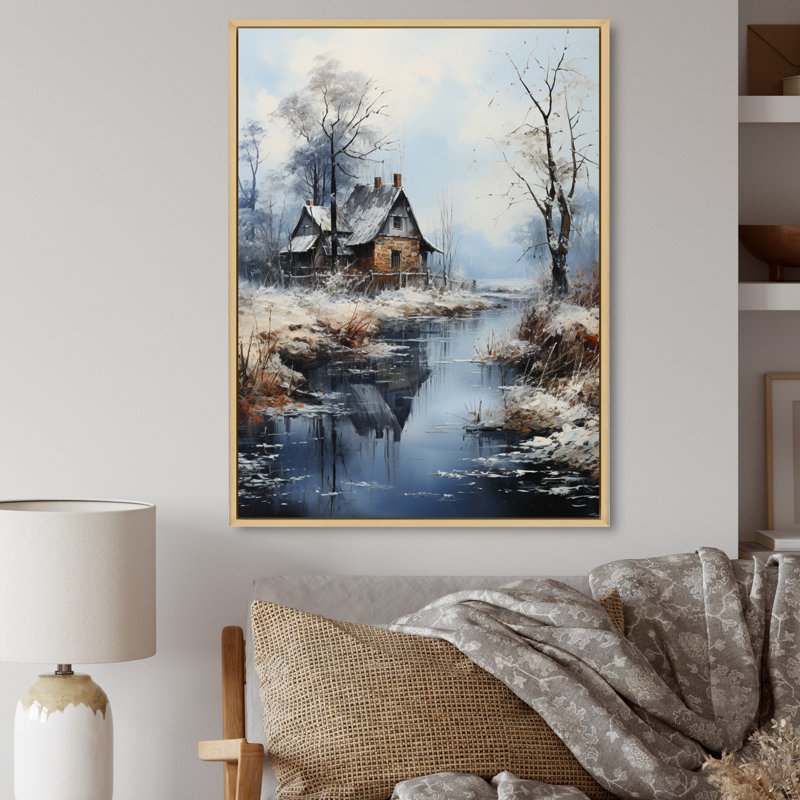 Winter River Harmony III, reproduction d'art sur toile, 20" H x 12" W, Gold Picture Framed