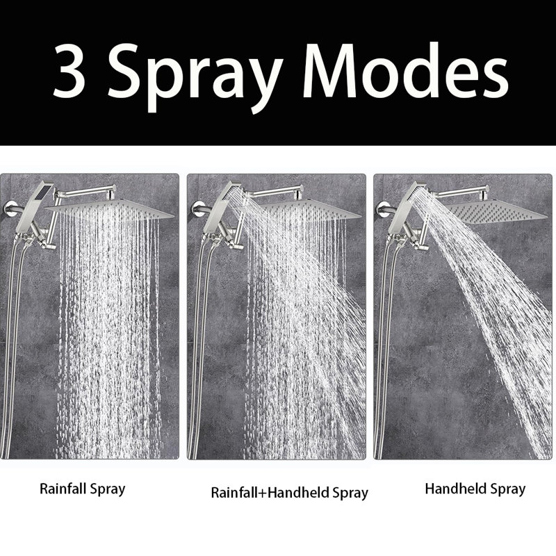 12 Inches Rainfall Shower Head With Handheld Spray Combo,  Adjustable Extension Arm, 71 Inches Stainless Steel Hose