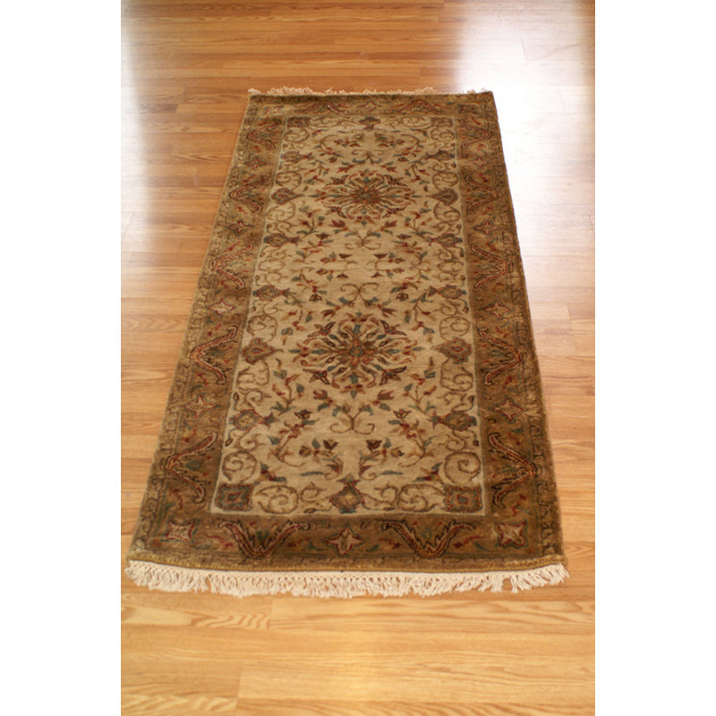 Tapis doré en laine touffeté à la main Masuda, Tapis de couloir 2 pi 6 po x 6 pi