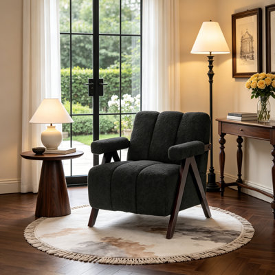Solid Wood Accent Chair, Upholstered Armchair