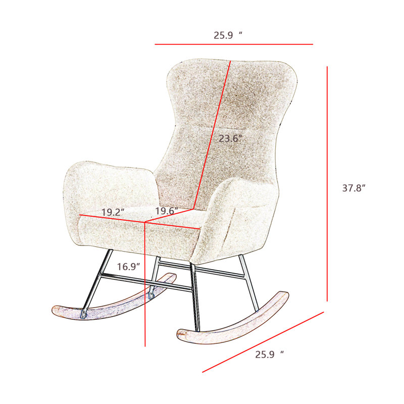 Chaise berçante en tissu rembourré de mousse avec structure en métal robuste