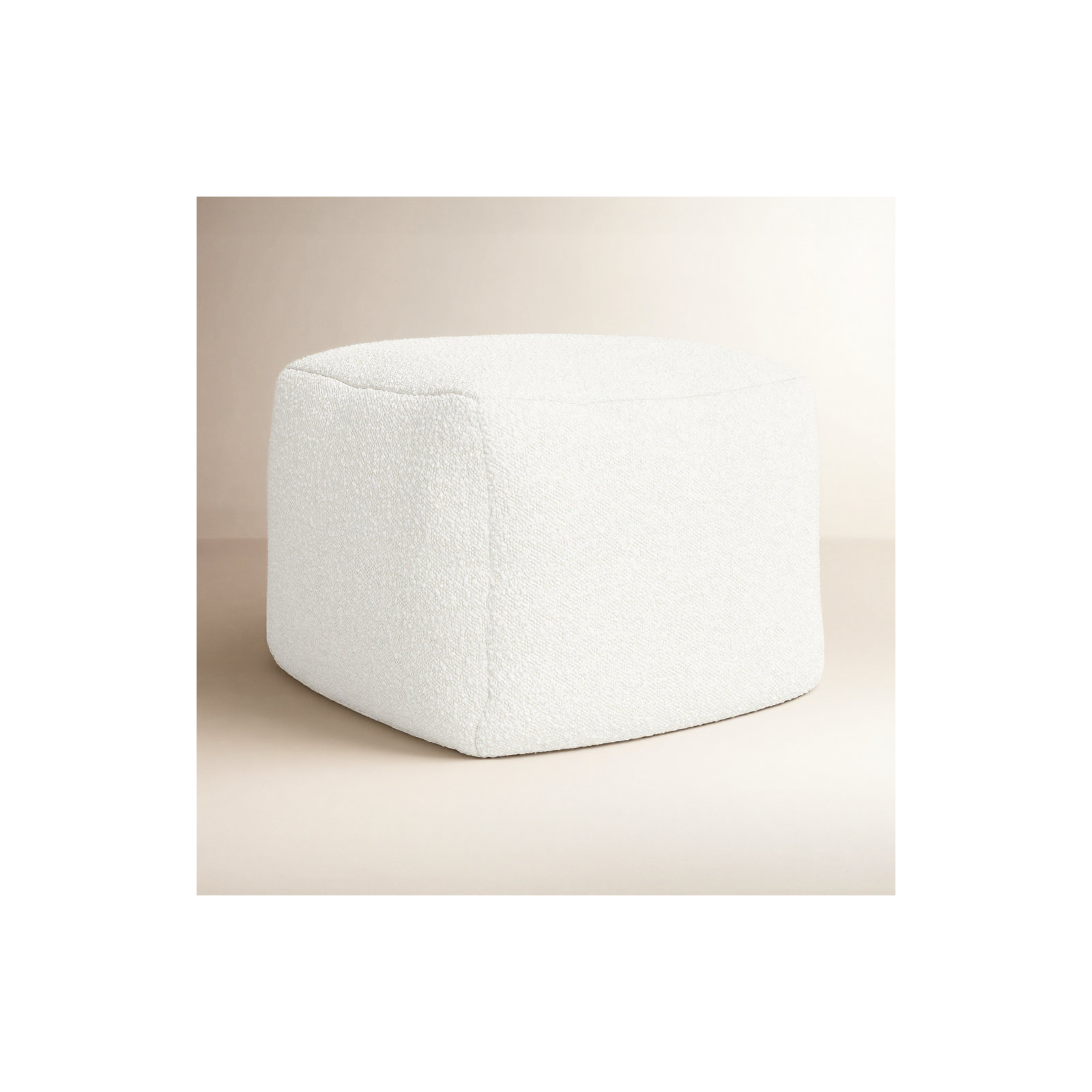 Inaki Upholstered Pouf, Ivory Boucle