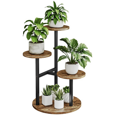 Plant Stand Indoor 4 Tier 5 Potted Multiple Flower Pot Holder For Patio Garden Balcony Living Room Corner (Rustic Brown) by 17 Stories