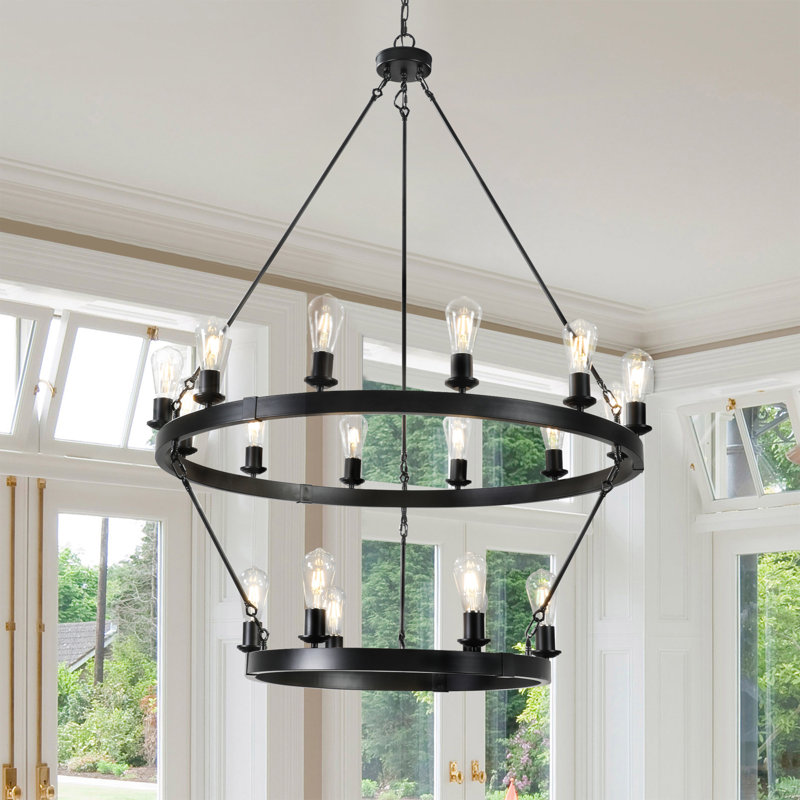 Retro style Large 2-Tier circular ceiling Ironwork chandelier