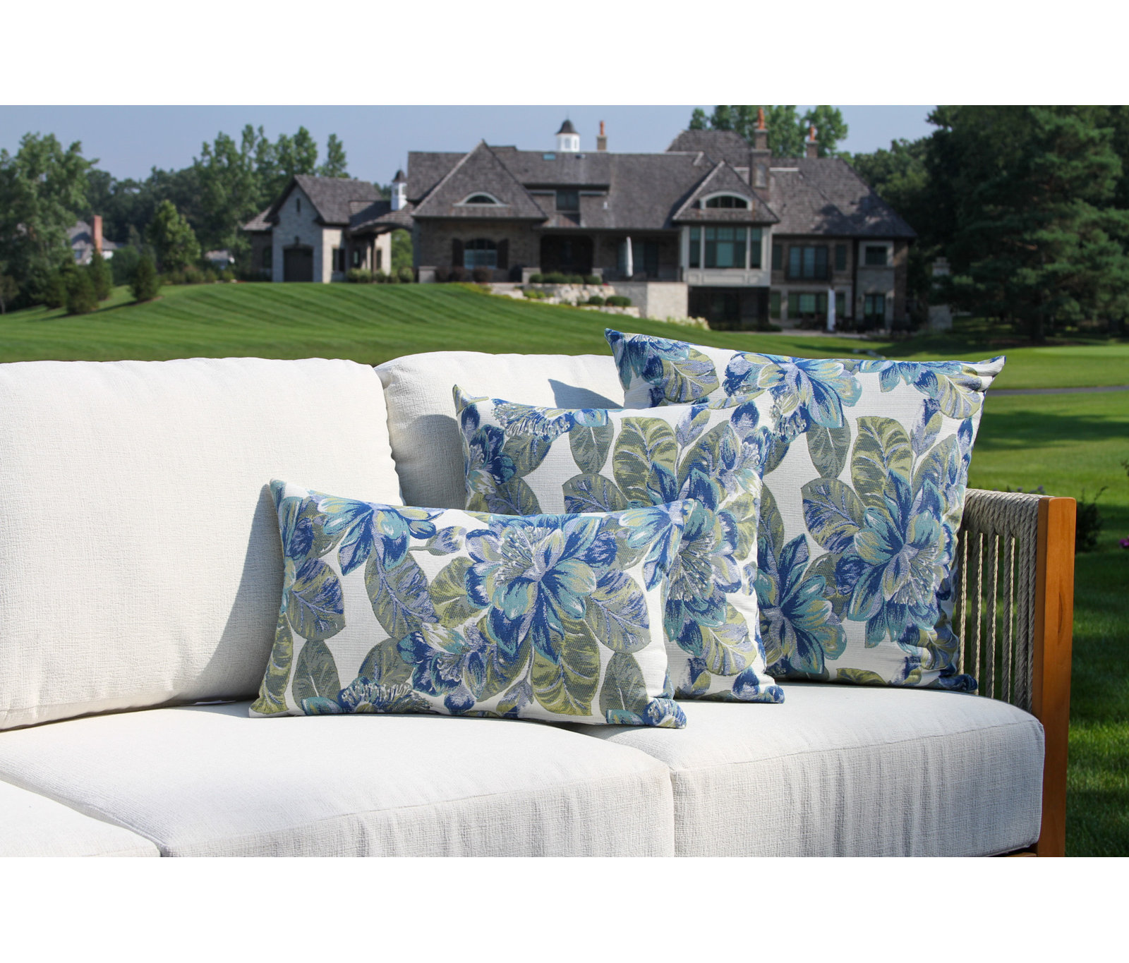 Throw Pillow, Blue/Green/White Floral, Rectangle 12"H x 20"W