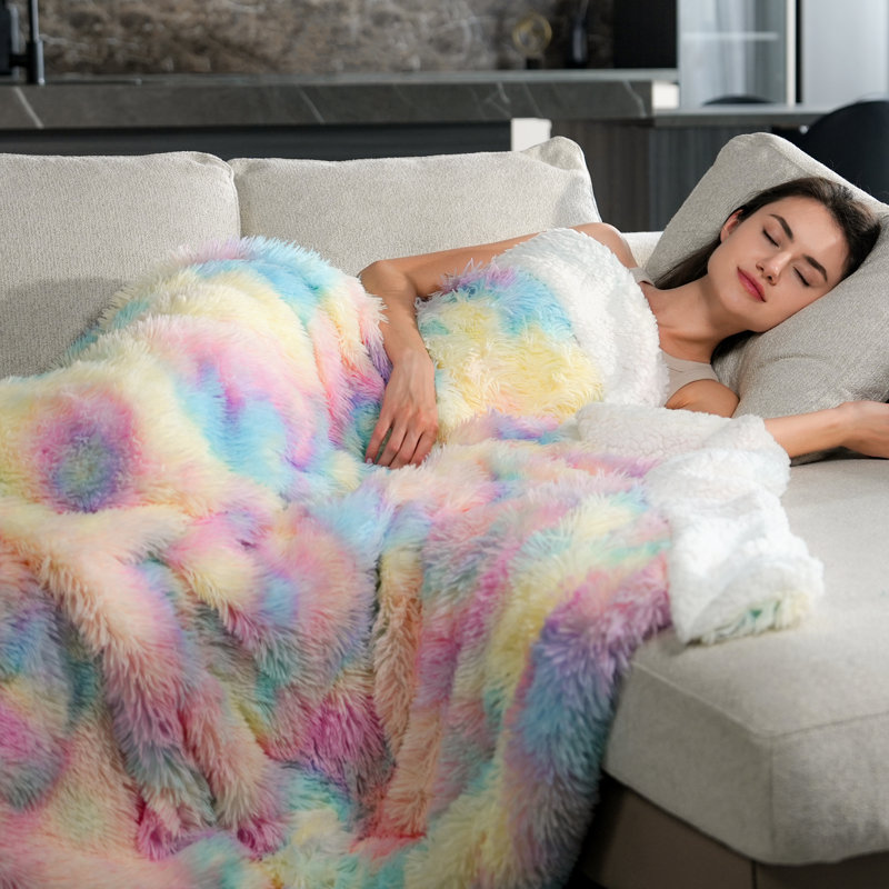  Jeté en sherpa de luxe, couverture en fausse fourrure chaude et confortable pour canapé-lit, L 60 po x L 80 po, Gris