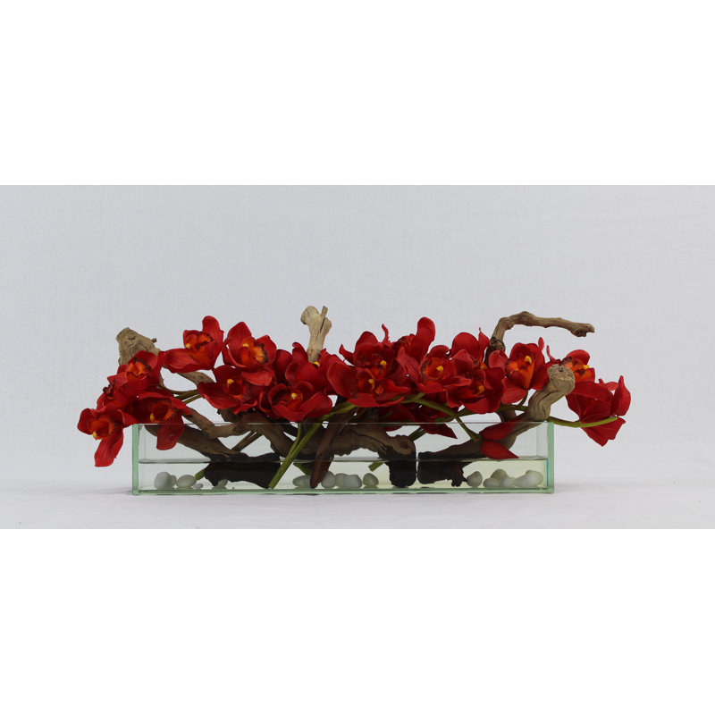 Centre de table orchidée Driftwood Cymbidium, H 16 po x l 24 po x P 4 po, Rouge