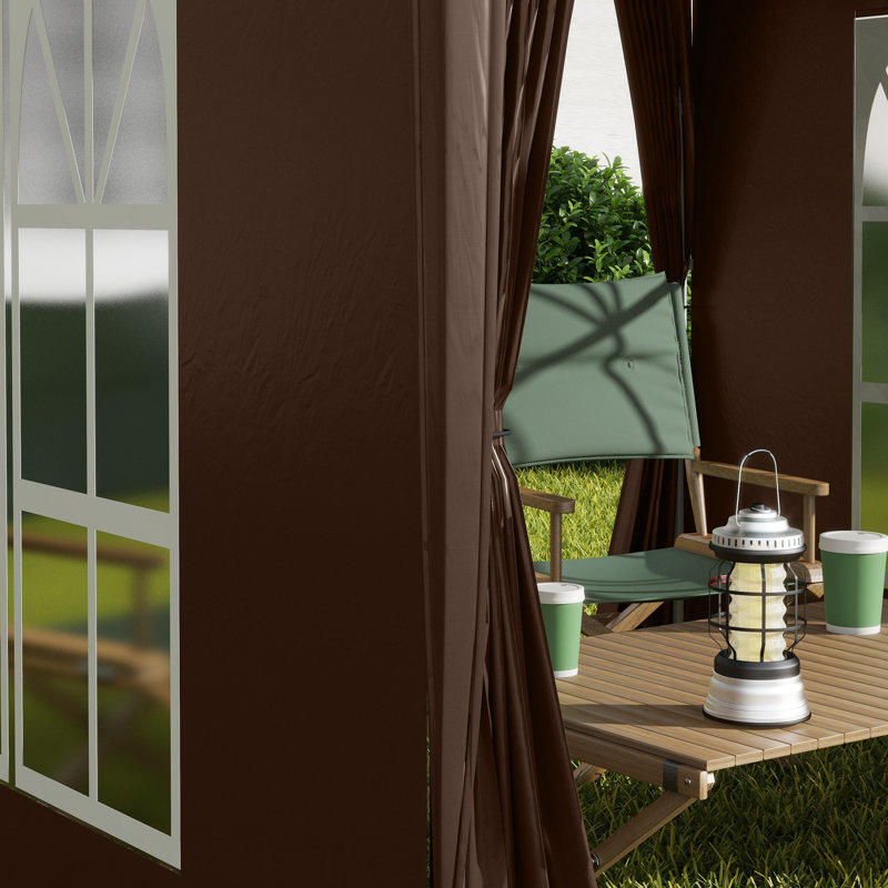 2 x 2m Brown Pop Up Gazebo Party Tent Marquee with 4 Removable Sidewalls and Windows, Garden Wedding Canopy with Carry Bag