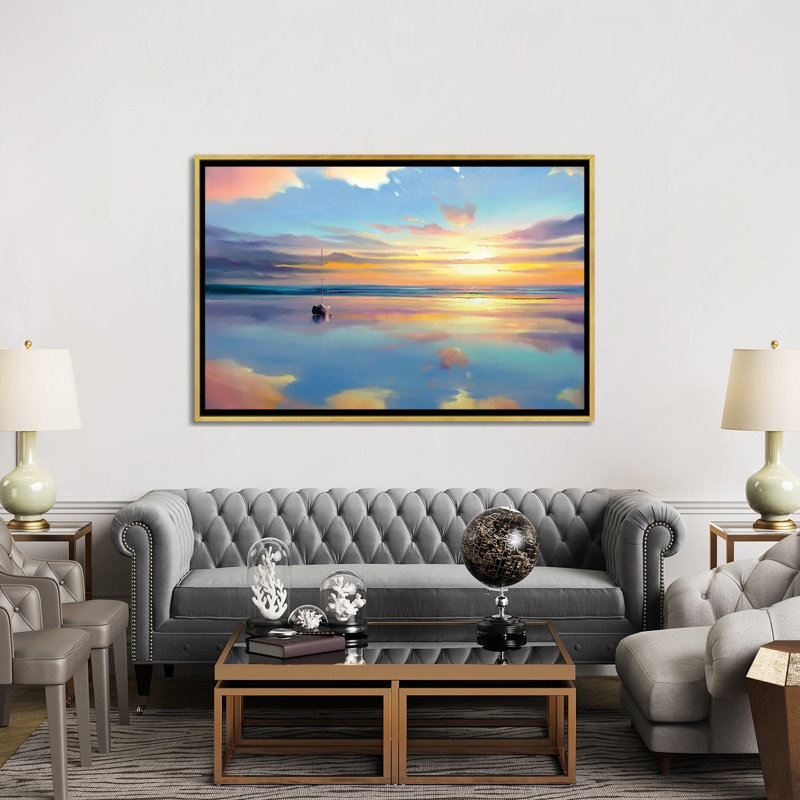 Where Sky Meets Water, 40" H x 60" W x 1.5" D, Gold Floater Framed Canvas
