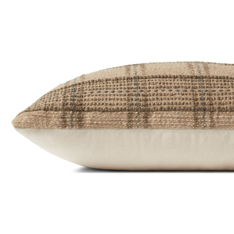 Calista Tan and Slate Plaid Lumbar Pillow with Poly Insert