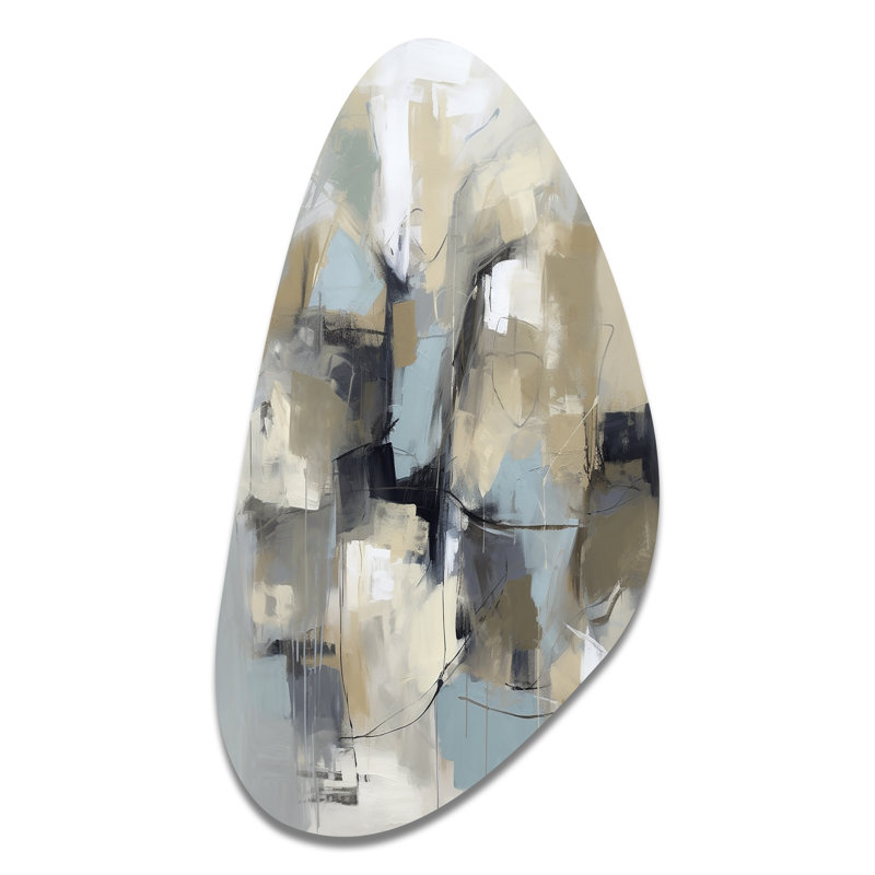 Beige And Grey Unbounded Creativity I - Abstract Painting Irregular Shape Metal Wall Decor, Modern Asymmetrical Metal Art Print