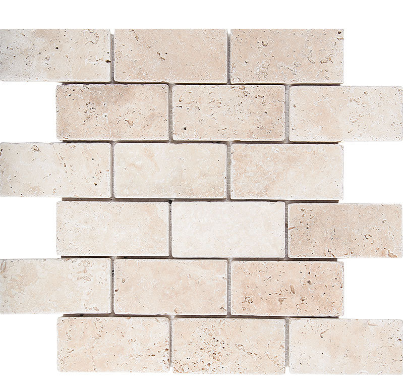 Ivory 2" x 4" Travertine Brick Joint Mosaic Wall & Floor Tile