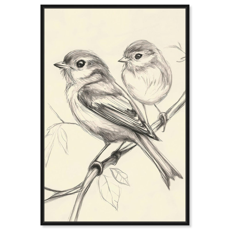 «Sparrows in Soft Lines I», art sur toile par Art Remedy, Cadre noir, H 16 po x l 11 po