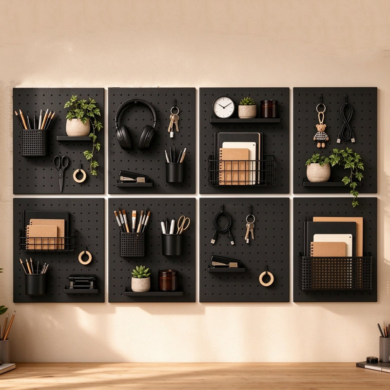 Pegboard Wall Organiser, 8-Pack Metal Pegboard Panels for Walls, Tool & Craft Storage Panels for Garage, Workshop, Kitchen and Study, Ideal for Tools, Crafts & Small Components