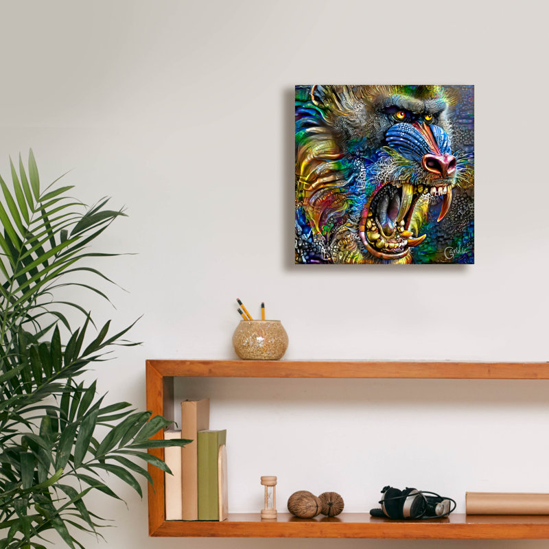  «Mandrill» par Pedro Gavidia, art mural sur toile, 12 po x 12 po
