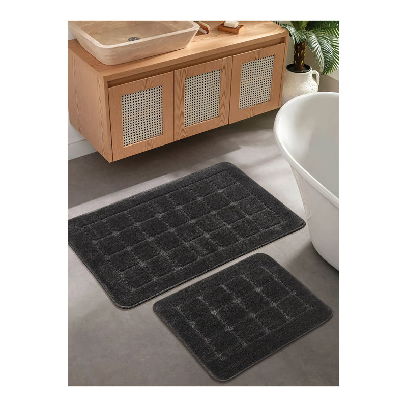 Ensemble de tapis de bain Premium (2 pièces), anthracite, 19,7 po x 31,5 po et 15,7 po x 19,7 po | 100% polypropylène, 1,5 lb par mètre carré, épaisseur totale: 0,4 pouce | Semelle antidérapante en latex naturel, lavable à la machine pour un entretien facile