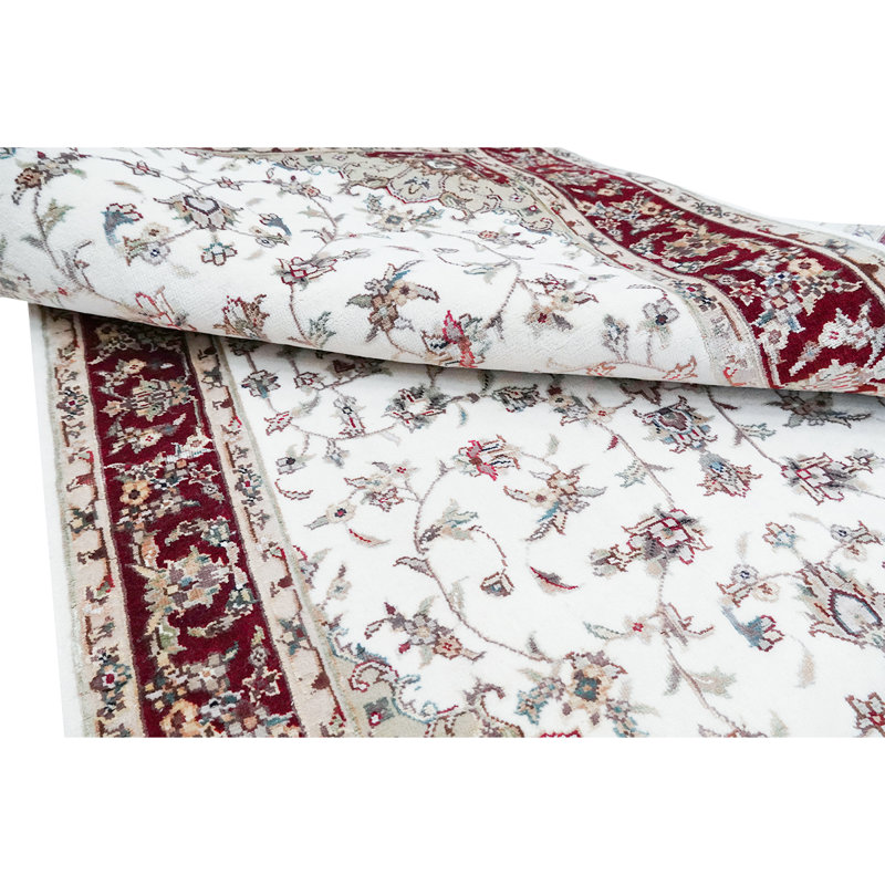 Tapis ivoire et rouge noué à la main de haute qualité