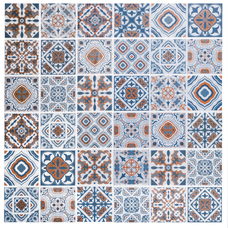 Rouleau de papier peint adhésif gaufré 3D L 18 pi x l 24 po Terrera, Bleu / ocre / blanc