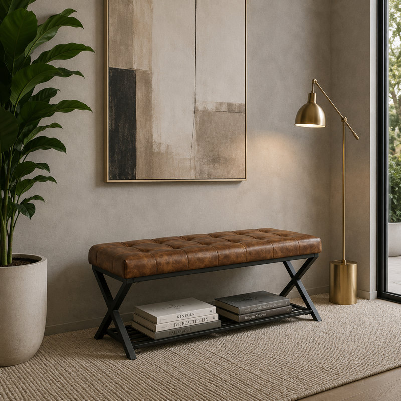 Banc rembourré avec rangement pour chaussures Richia, Brun jaunâtre
