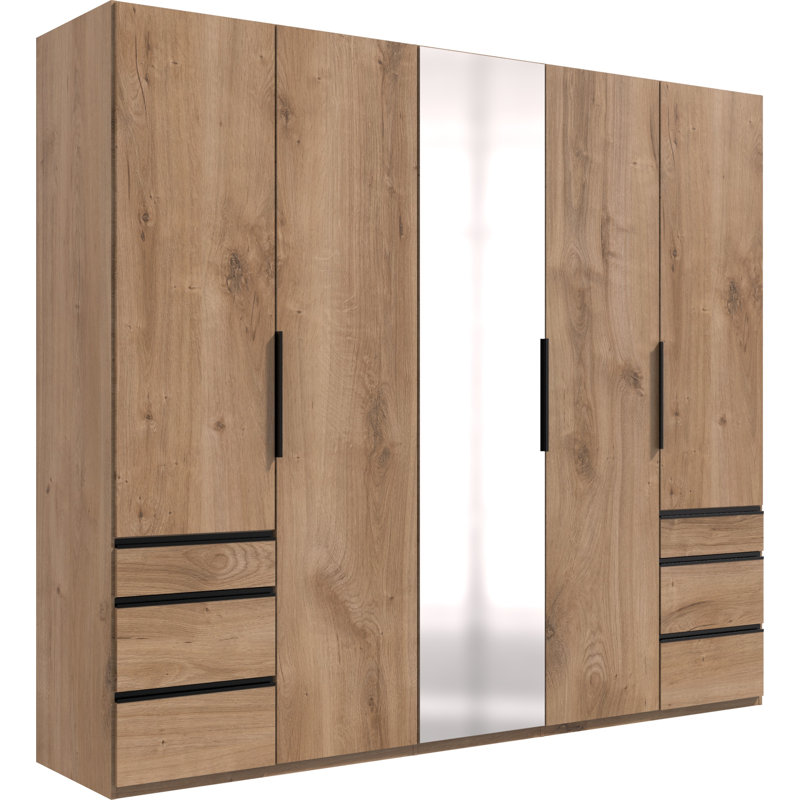 Guardino 5 Door Wardrobe, 216cm H x 250cm W x 58cm D, Plank Oak