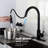 Matte Black Stainless Steel Touch Kitchen Faucet With Pull Down . 360 Rotating Nozzle For Thorough Sink Disinfection. Corrosion And Rust Resistance Surface. Simple Handle To Control Water Temperature-1529120525