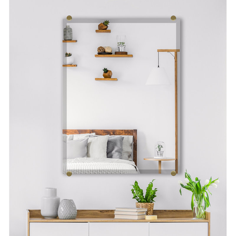 Mansell Beveled Frameless Wall Mirror, Brass, 70" H x 31" W