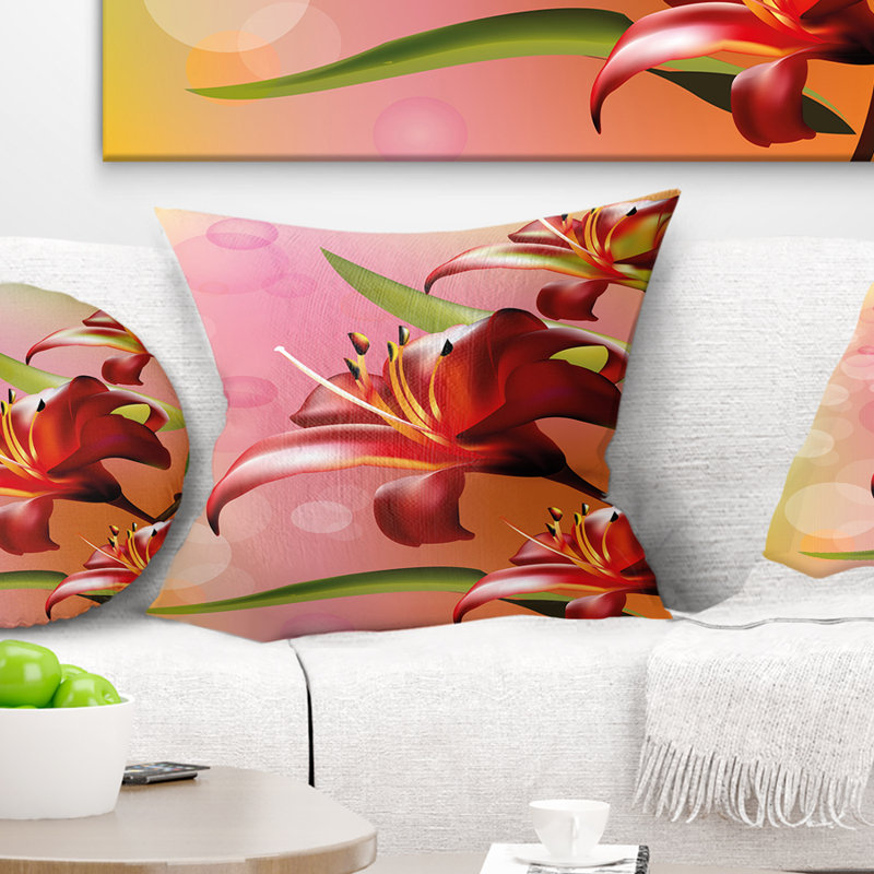 Coussin décoratif à motif floral sur fond rose, Carré, 18 po x 18 po