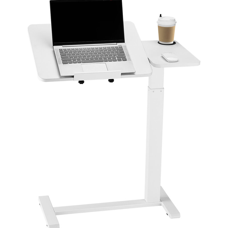 Table d'appoint avec 4 roulettes dissimulées, hauteur réglable, plateau rabattable, porte-gobelet, portable, idéale pour la maison, le bureau ou la salle d'étude. Plateau blanc inclinable de 0 à 60°. Grande surface spacieuse avec bords antidérapants et roulettes pivotantes.