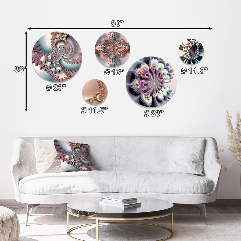 Ensemble de 5 décorations murales Pastel Fractal Simplicity II