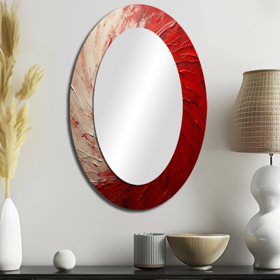 Miroir mural rouge et blanc fantaisiste - décor de miroir mural ovale rouge