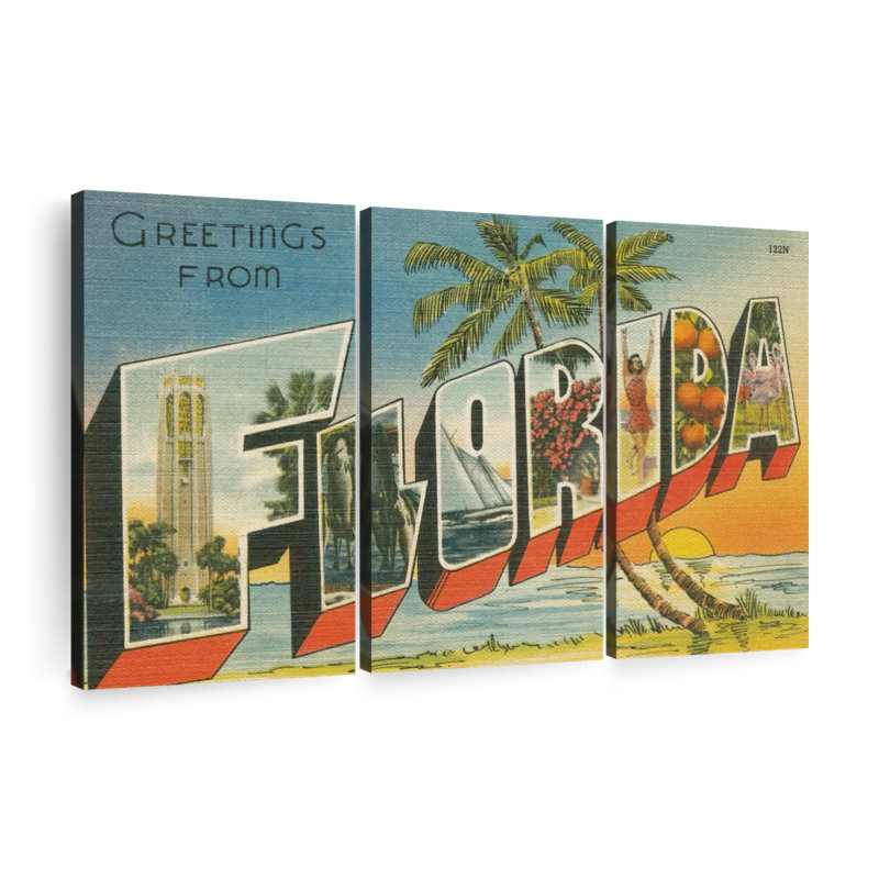 «Greetings From Florida on Canvas», ensemble de 3 pièces, H 28 po x l 45 po x P 1,25 po