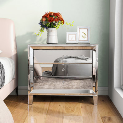 Yolanta 33" Mirrored Glass Nightstand with 3 Storage Drawers
