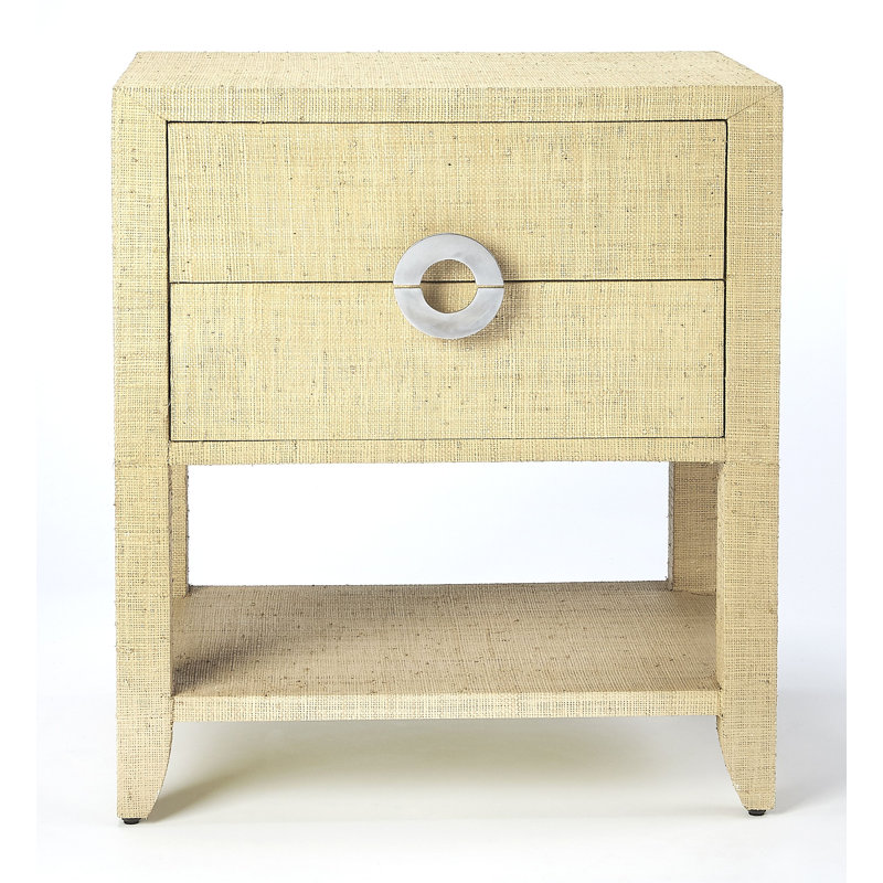 Amelle Raffia 2-Drawer Nightstand, Cream