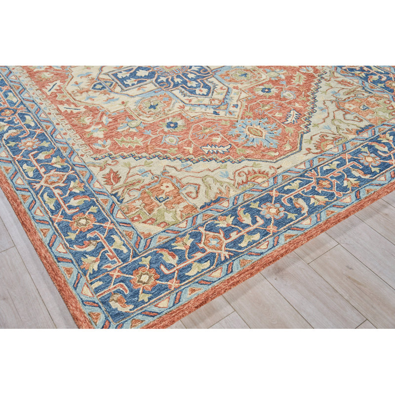 Richmond Serapi Red and Blue Hand-Tufted Wool Rug 5' x 8'