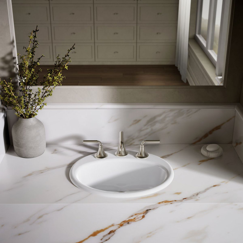 Farmington Metal Oval Drop-In Bathroom Sink with Overflow, White, 8" Center