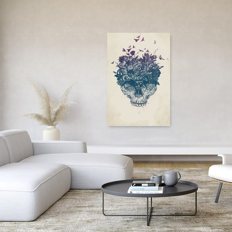 Affiche murale gothique florale contemporaine avec crâne et fleurs, H 60 po x l 40 po