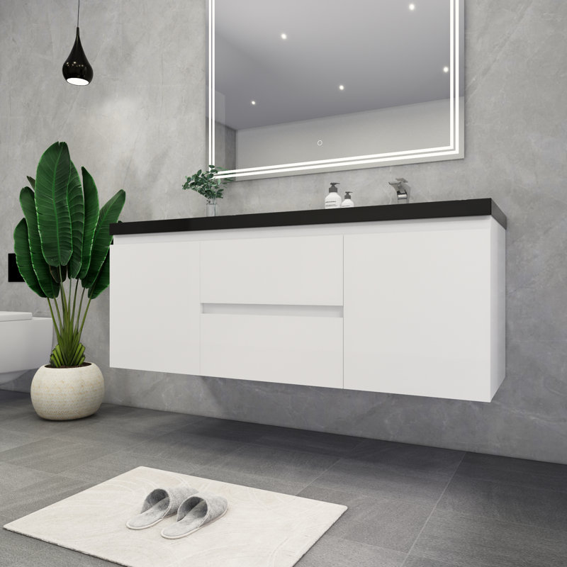 Ensemble de meuble-lavabo mural simple 60 po Castin, Blanc lustré