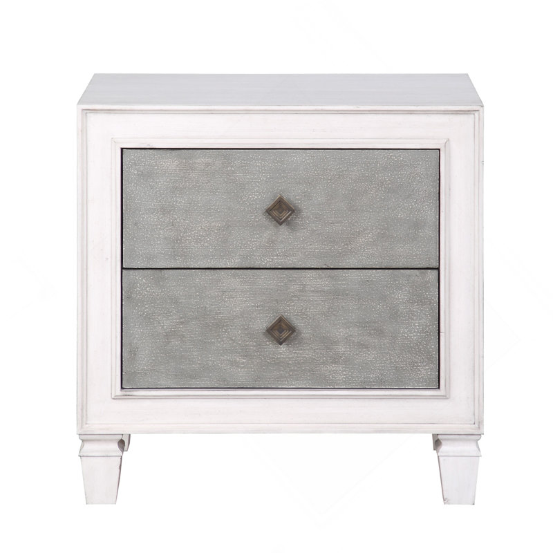 Table de chevet moderne à 2 tiroirs avec finition blanche et grise de style rustique moderne