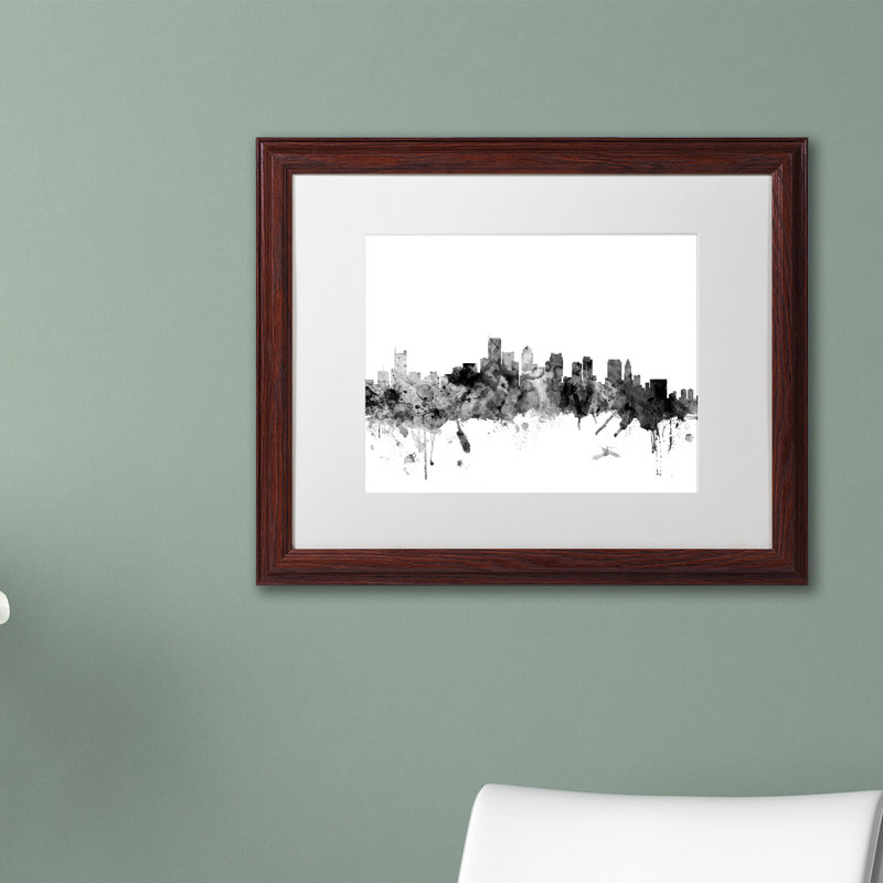 « boston ma horizon horizon b&w » par michael tompsett, impression encadrée, H 11 po x l 14 po x P 0,5 po, Cadre argenté
