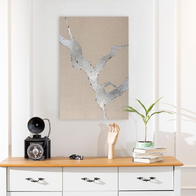 Faultline Silver - Abstracts Metallic Sets Grey Art, 24" H x 16" W