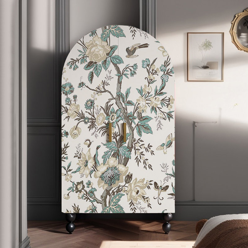 Garde-robe arquée à motif floral moderne à double porte, Noir, noir, noir, noir